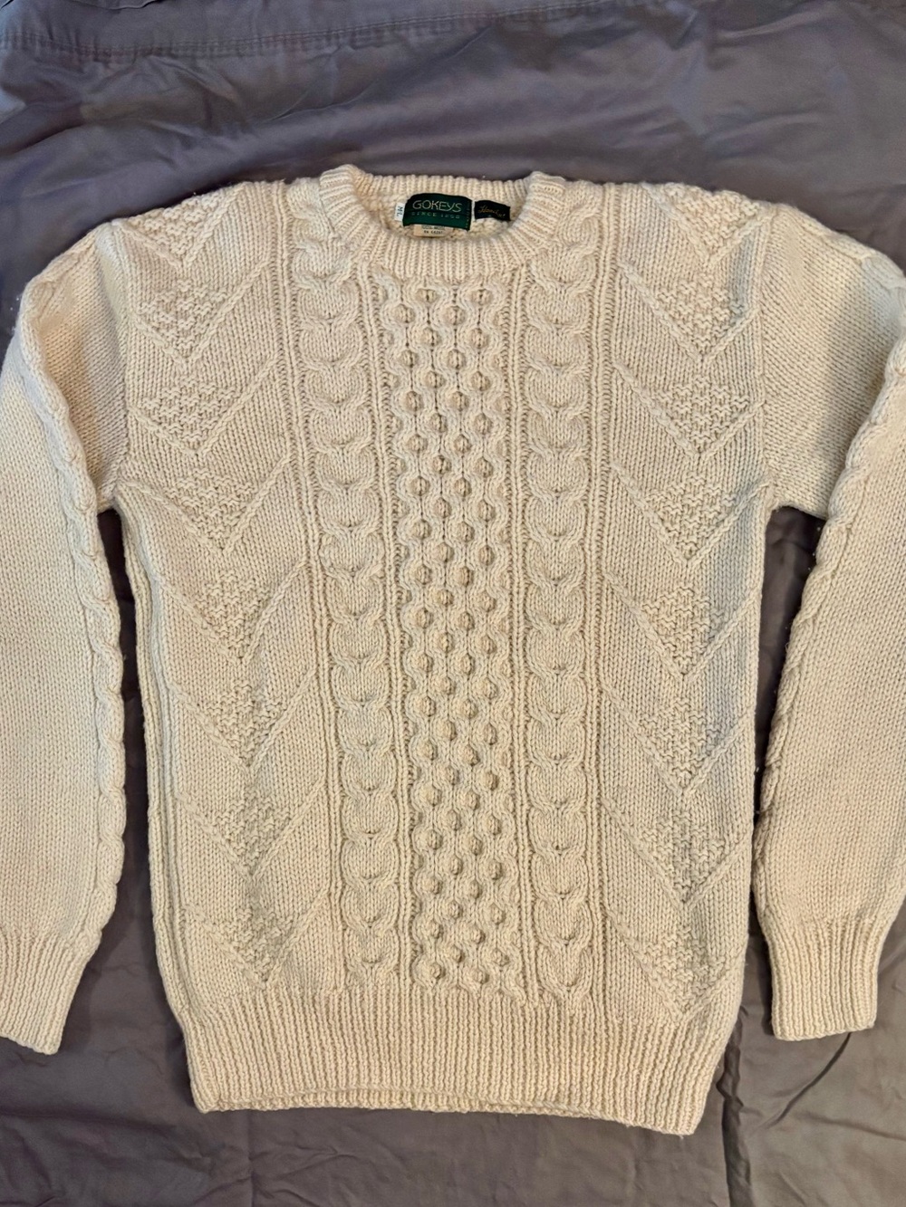 Gokeys Vintage 100% Wool Hand Knit Fisherman’s Sweater. Men’s Size Large
